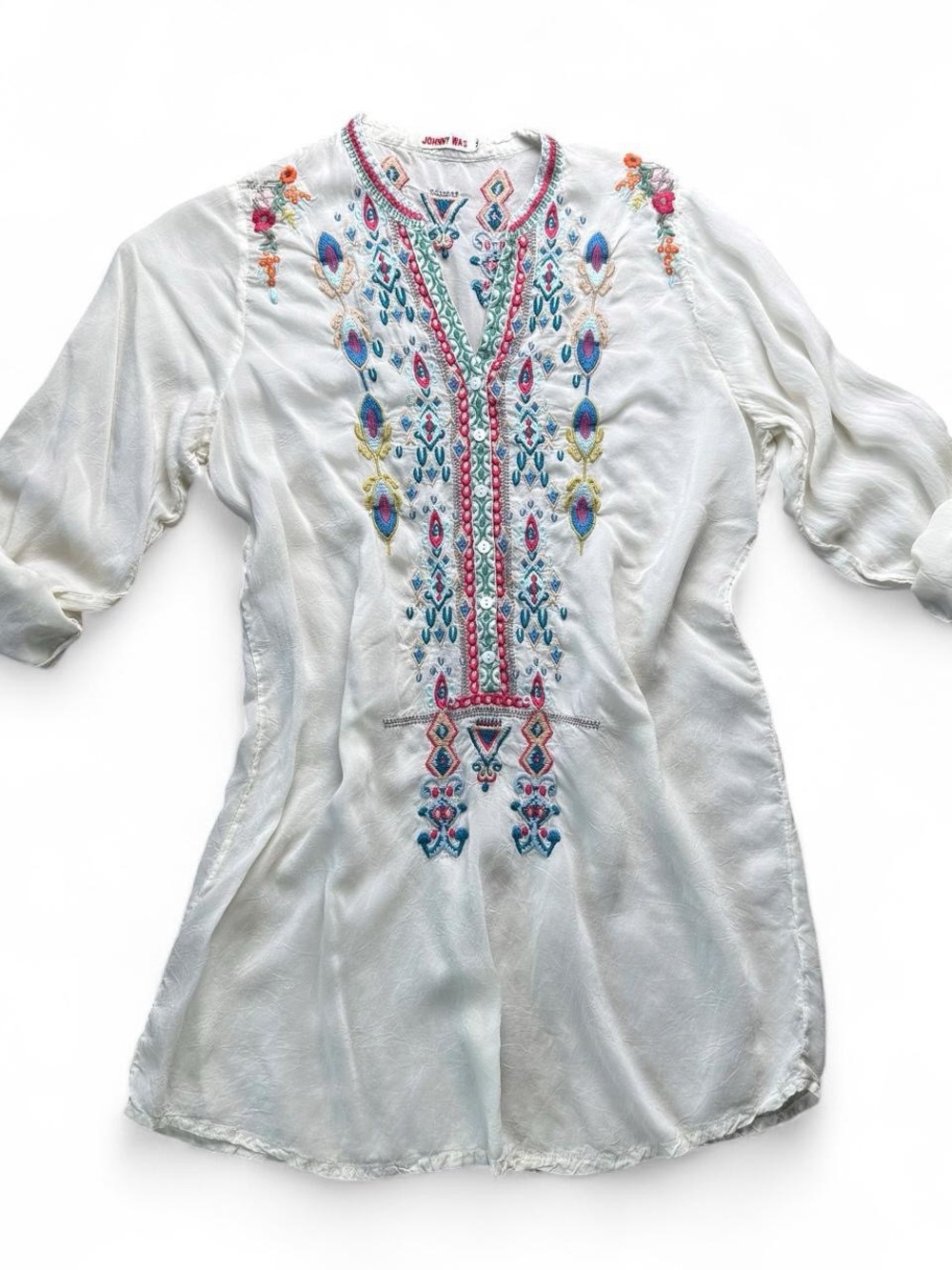 Johnny Was Embroidered Cupra Tunic Blouse M
